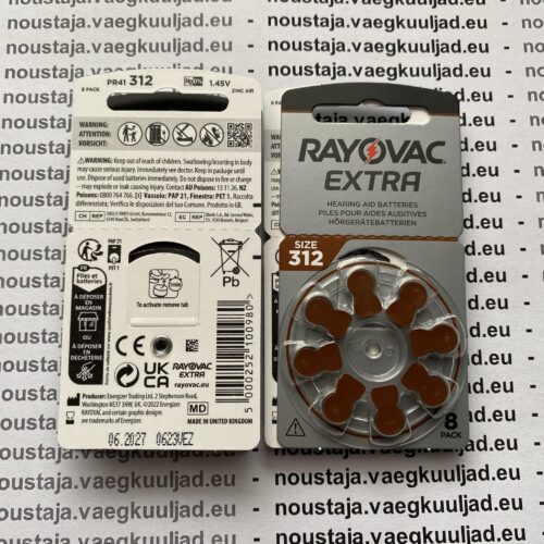 Kuuldeaparaadi patareid 312 - Rayovac  (3.29€/leht) (8 patareid lehel)